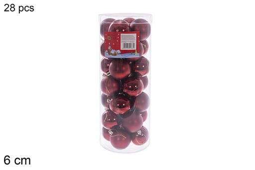 [122716] Pack 28 burgundy glossy/matte balls cylinder 6 cm