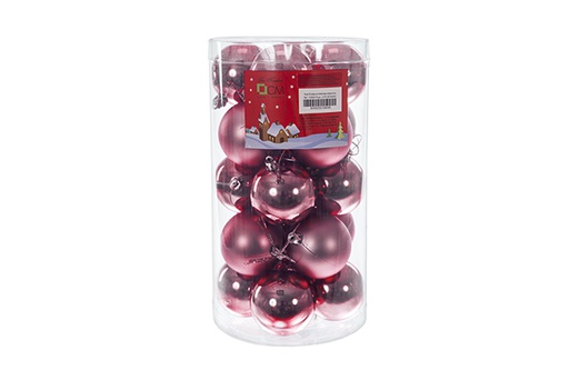 [122717] Pack 20 boules bordeaux brillantes/mates cylindre 6 cm