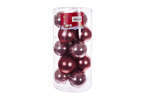 [122719] Pack 15 bolas burdeos brillo/mate cilindro 8 cm