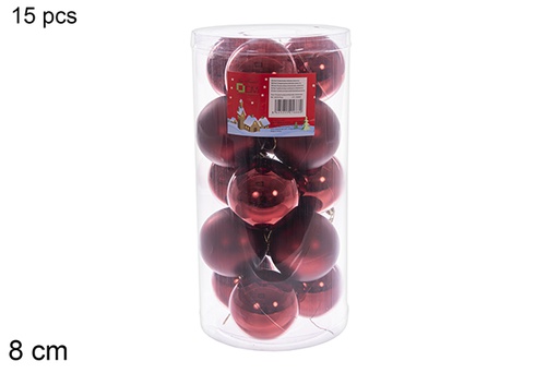 [122719] Pack 15 bolas burdeos brillo/mate cilindro 8 cm