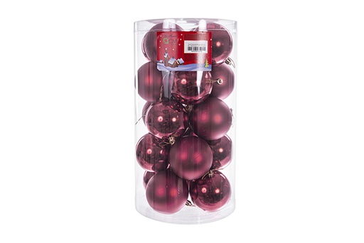 [122720] Pack 20 boules bordeaux brillantes/mates cylindre 8 cm