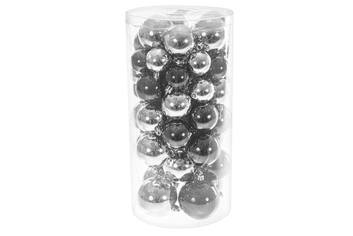 [122723] Pack 46 boules argent brillant/mat cylindre assorti