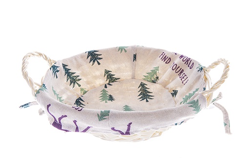 [122729] Cesto rotondo in vimini naturale con tessuto natalizio 27 cm