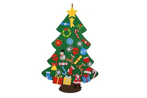 [122730] Arbol de navidad de fieltro 98cm con 10 adornos extraibles 