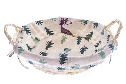 [122731] Cesta mimbre natural redonda con tela Navidad 33 cm