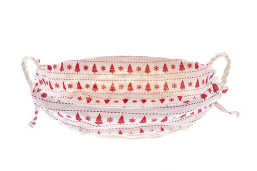 [122735] Cesta oval em vime natural com tecido de Natal 31x23 cm