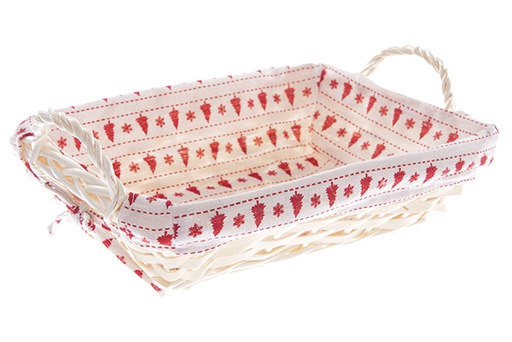 [122740] Cesta mimbre natural rectangular con tela Navidad 34x24 cm