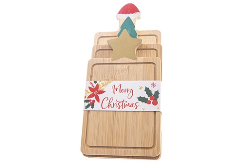 [122749] Set 3 tablas de bambu con mango impreso navidad