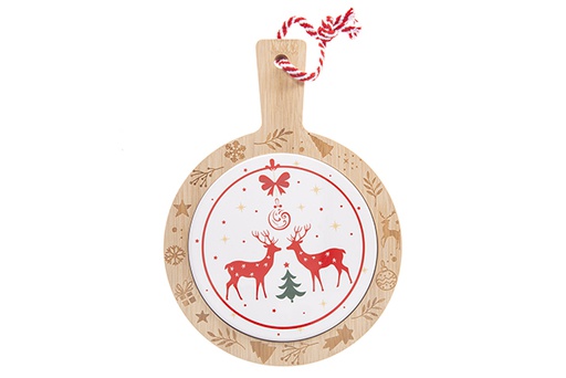 [122751] Tabla de bambu redonda decorada navidad 19cm