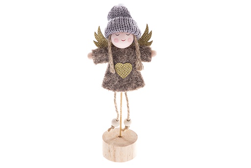 [122763] Figura Navidad ángel con traje marrón en base madera 21 cm