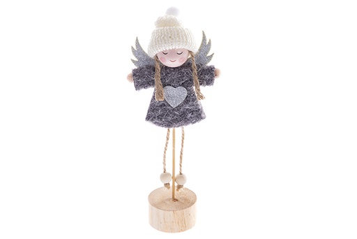 [122764] Figura navidad angel con traje gris en base madera 21cm