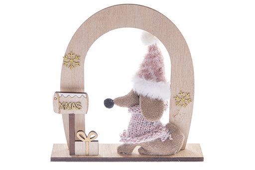 [122766] Figura arco madera con perro navidad 20cm