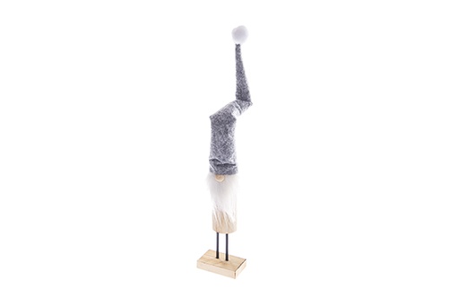 [122780] Figura di gnomo in legno con cappello grigio screziato Natale 23 cm