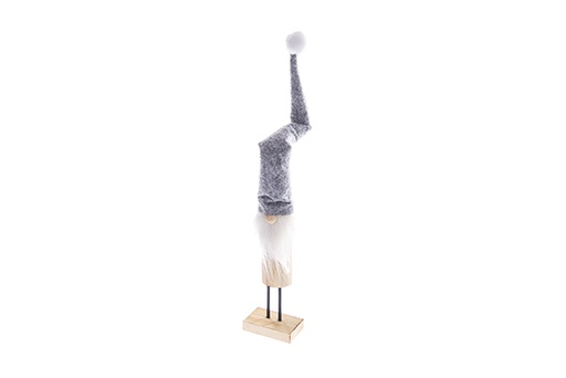 [122780] Figura gnomo madera con gorro jaspeado gris navidad 23cm