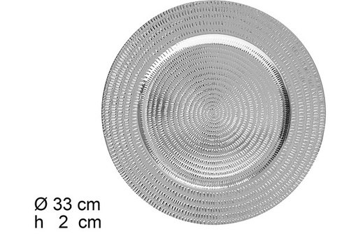 [122792] Silver charger plate with waves 33 cm 