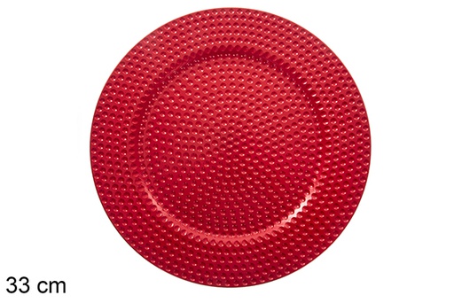 [122817] Bajo plato rojo decorado perlas 33 cm