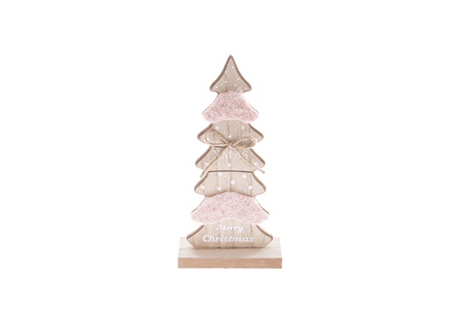 [122830] Wooden Christmas tree figure with pink felt 21 cm