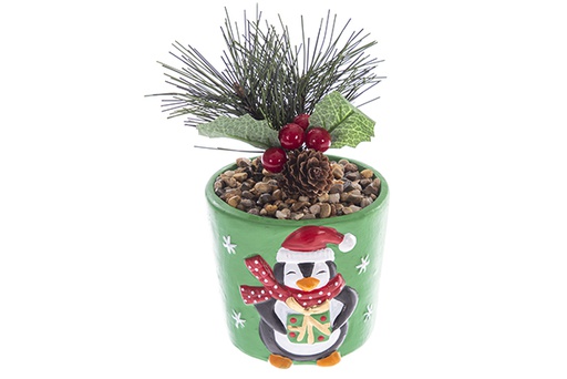 [122833] Maceta  pino navidad con bayas verde 15cm