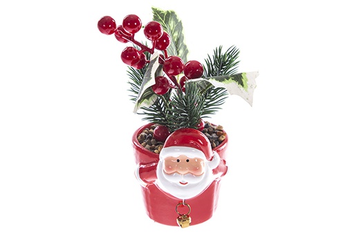 [122841] Maceta bayas con figura papa noel navidad roja 18cm