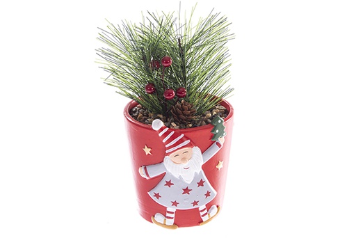 [122853] Maceta roja con pino decorada navidad 18cm