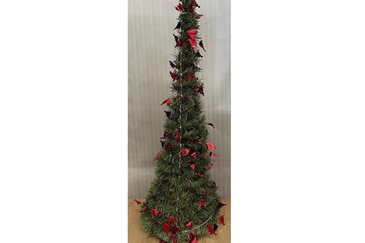 [122898] Arbol plegable base verde decorado con arboles de navidad rojo 90cm