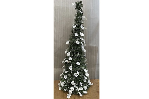 [122899] Arbol plegable base verde decorado con Papas Noel blanco 90cm