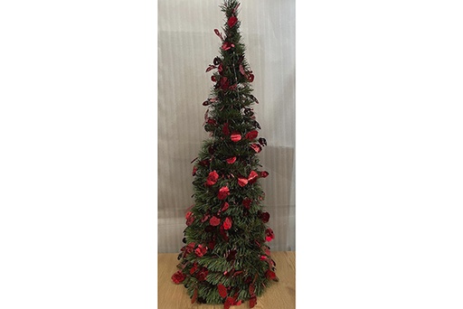 [122901] Arbol plegable base verde decorado con Papas Noel rojo 90cm