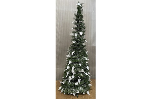 [122903] Arbol plegable base verde decorado con arboles de navidad blanco 120cm