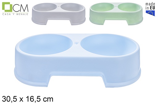 [122936] Comedero doble redondo mascota color pastel 30,5x16,5 cm