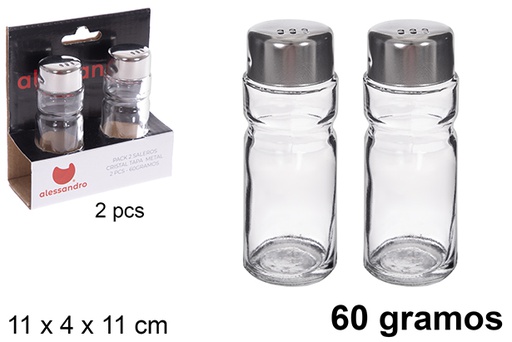 [122988] Pack 2 saleros cristal tapa metal 60 gramos