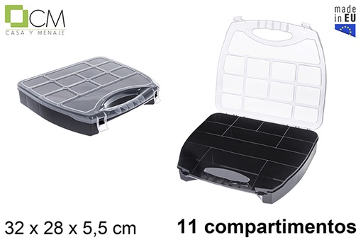 [122991] Caja plástico organizadora 11 compartimentos negra 32x28x5,5 cm