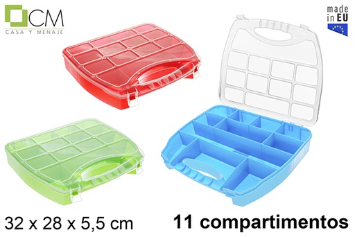 [122992] Caixa organizadora em plástico 11 compartimentos cores sortidas 32x28x5,5 cm