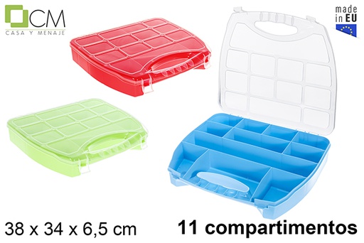 [122993] Caja plástico organizadora 11 compartimentos colores surtidos 38x34x6,5 cm