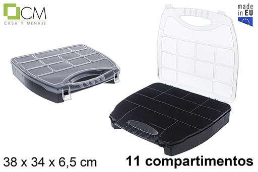 [122995] Scatola organizer in plastica 11 scomparti nero 38x34x6,5 cm