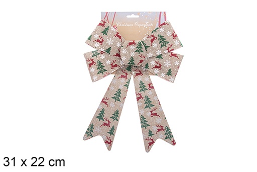 [123028] Lazo navidad tela de saco decorado renos/arbol 31x22cm