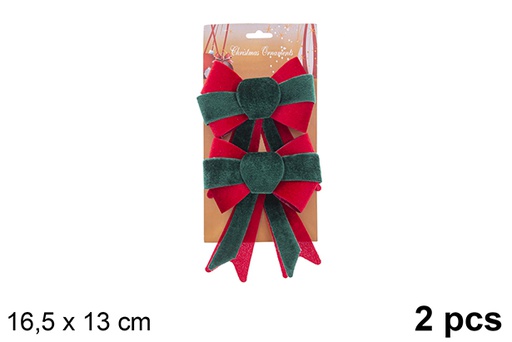 [123033] Pack 2 Christmas bows red/green fabric 16.5x 13 cm