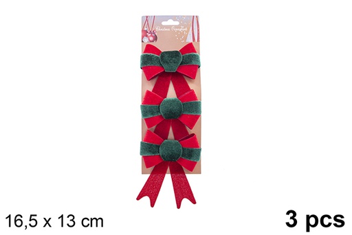 [123034] Pack 3 laços de Natal tecido vermelho/verde 16,5x 13 cm