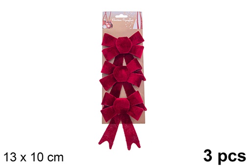 [123038] Pack 3 Christmas bows burgundy fabric 17x13.5cm