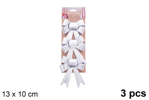 [123054] Pack 3 luxury silver Christmas bows 13x10cm