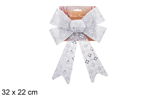 [123060] Fiocco natalizio argento decorato glitter 32x22cm