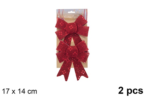 [123064] Pack 2 lazo navidad rojo decorado brillo 17x14cm