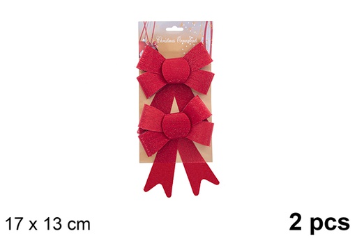 [123070] Pack 2 lazos navidad rojo efecto purpurina 17x13cm