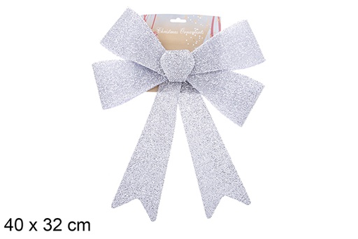 [123094] Laço de Natal prateado brilhante 40x32cm