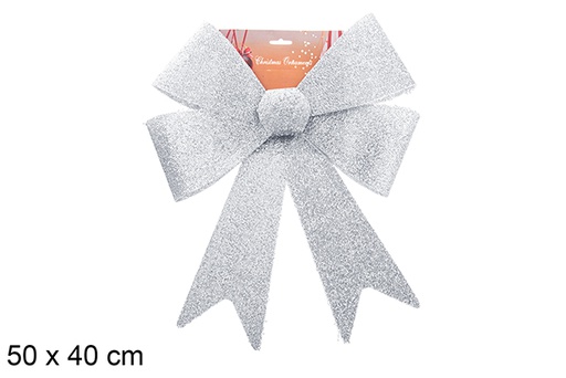 [123112] Shiny silver Christmas bow 50x40cm 
