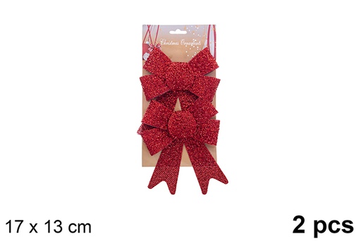 [123116] Pack 2 noeuds de Noël rouge vif 17x13cm