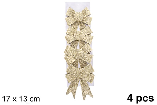 [123120] Pack 4 shiny gold Christmas bows 17x13cm