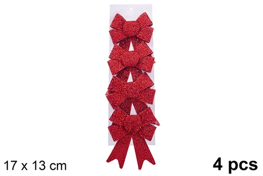 [123122] Pack 3 shiny red Christmas bows 14x10cm