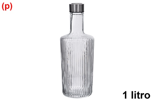 [123164] Botella cristal agua Milán tapa acero 1 litro