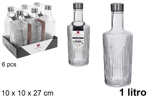 [123164] Milan glass water bottle with steel lid, 1 liter