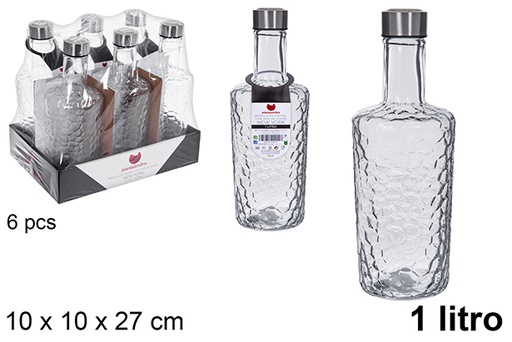 [123165] Garrafa de água de vidro New York com tampa de aço, 1 litro